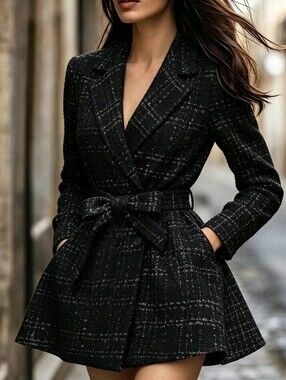 Autumn/Winter Elegant Wool Blend Waist-Cinching Flared Women's Blazer Jacket
